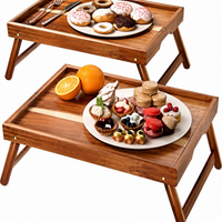 Bamboo breakfast tray with foldable legs for bed use