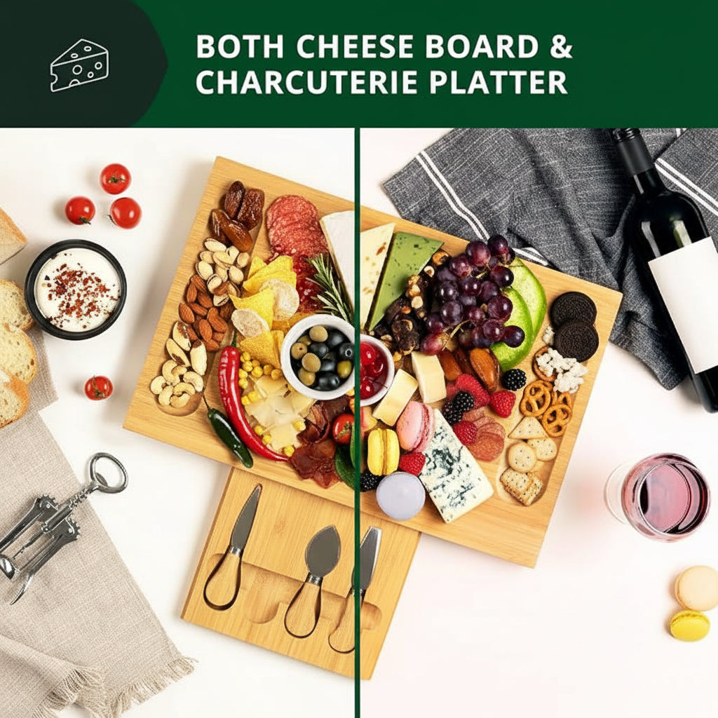 Natural bamboo charcuterie serving tray for appetizers