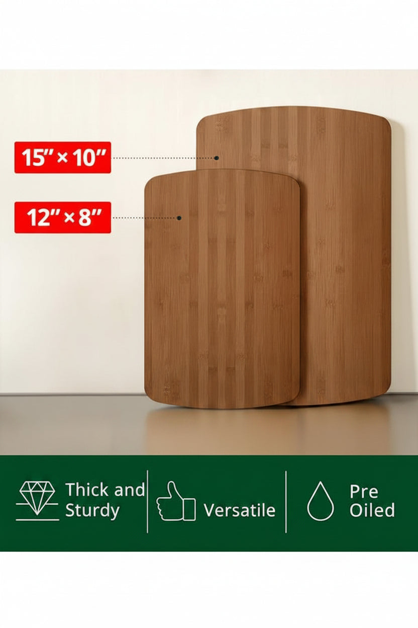 Bamboo wooden cutting board set with deep juice groove and side handles
