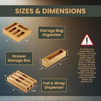 Bamboo pantry storage organizer for bags foil and wrap rolls
