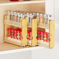 Bamboo pull out spice rack organizer for kitchen cabinet storage