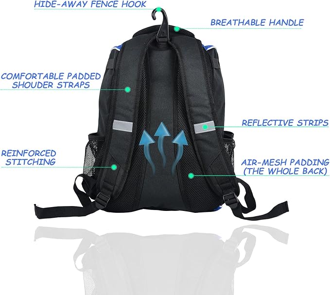Youth baseball backpack with fence hook for easy hanging