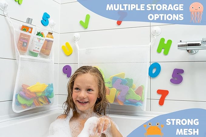 Breathable mesh bath toy organizer hanging with ultra strong hooks