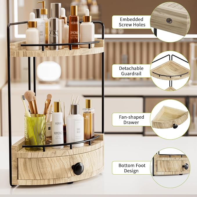 Bathroom countertop organizer with convenient storage drawer