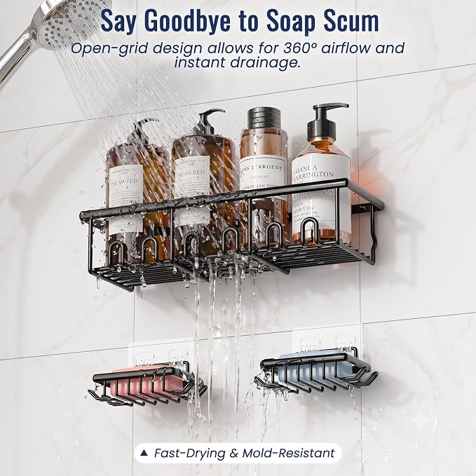Bathroom storage set with utility hooks and shower organizers