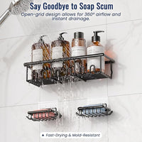 Bathroom storage set with utility hooks and shower organizers