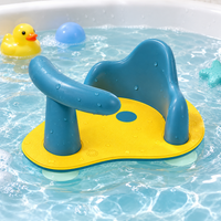 Underside view of a baby bathing support seat highlighting its suction cup attachment points.