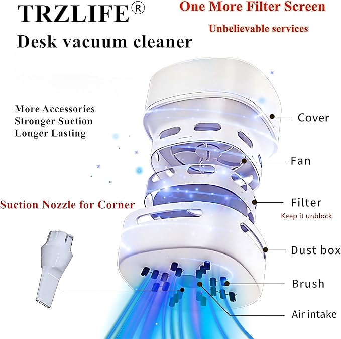 Battery-Powered Mini Desk Vacuum Cleaner for Crumbs, Dust, and Small Debris, White.