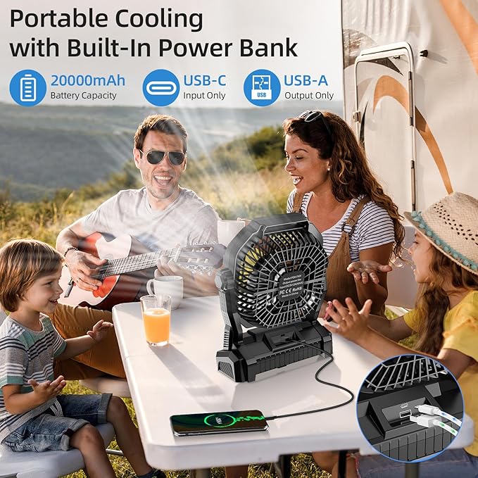Battery Powered Outdoor Fan for Camping Travel and Fishing