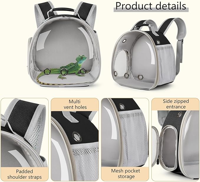 Bearded Dragon Travel Carrier Backpack with Clear Bubble Window and Comfortable Fit