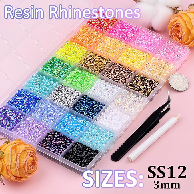 Bedazzling kit for nail art, includes rhinestones, tweezers, and glue
