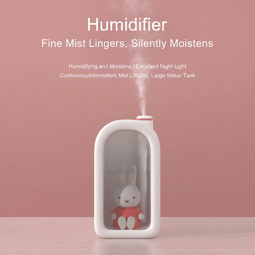 Compact cool mist humidifier for bedroom placement