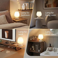 Stylish bedside lamp placed on bedroom table for ambient lighting