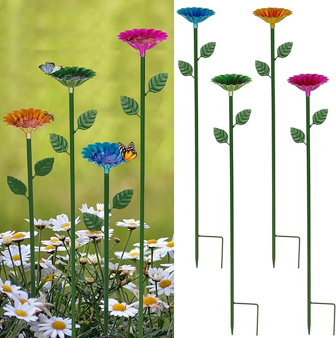 Bee Watering Station 4 Pack Metal Bee Bath Flower Design for Garden