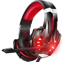 BENGOO stereo pro gaming headset front view with microphone and LED lights