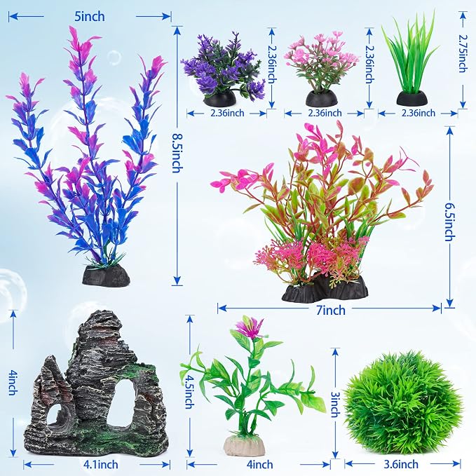 Betta Fish Tank Decoration with Artificial Plants and Rock Cave