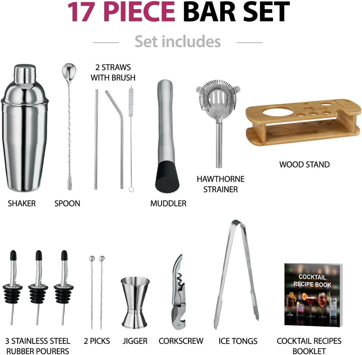 Beverage mixing set for home kitchen and serving area