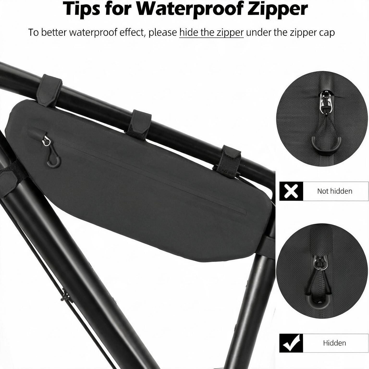 Bicycle frame bag with secure zipper storage compartment