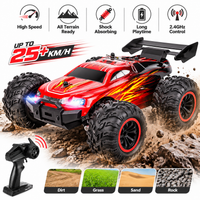 Big wheel remote control car with oversized tyres and sporty truck styling.