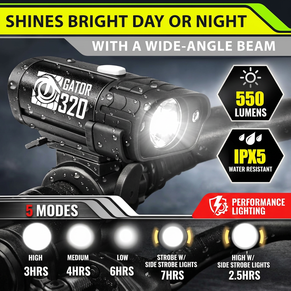 Super Bright Front Headlight for Bike with USB Rechargeability and Multiple Modes