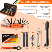 Bike tool kit stored in saddle bag for easy carrying during rides