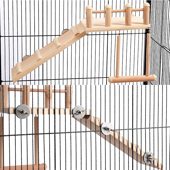 Bird Cage Gym Accessory with Wooden Perch, Swing and Ladder
