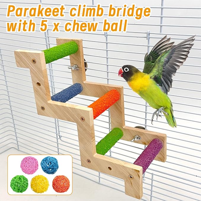 Bird Cage Ladder Accessory – Natural Wooden Climbing Bridge for Small Birds