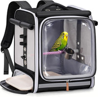 Bird carrier backpack with tray and perch for parrots, cockatiels, and small birdsperch