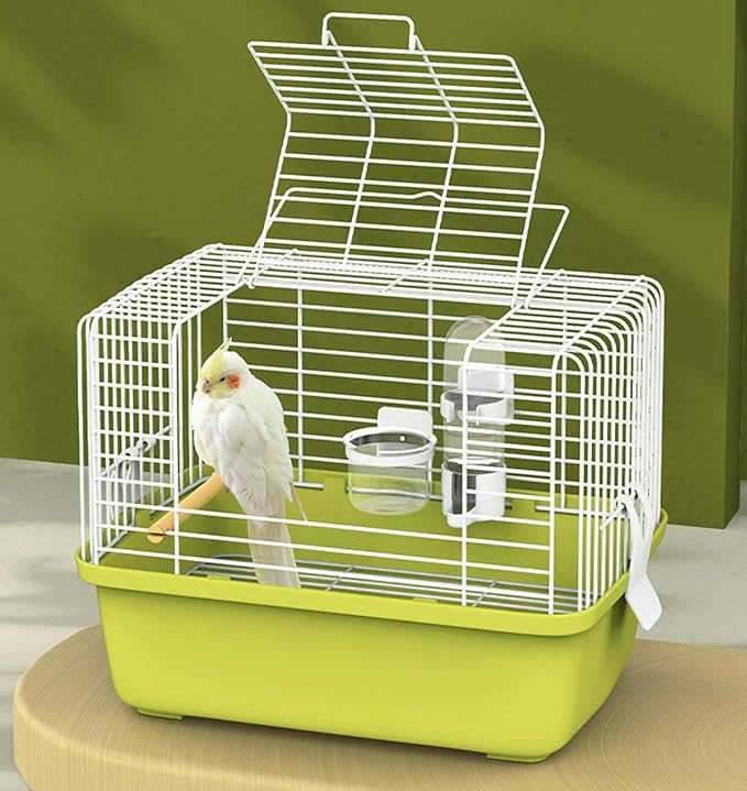 Bird carrier cage with tray and perch, suitable for parrots, cockatiels, and small birds during travel use.