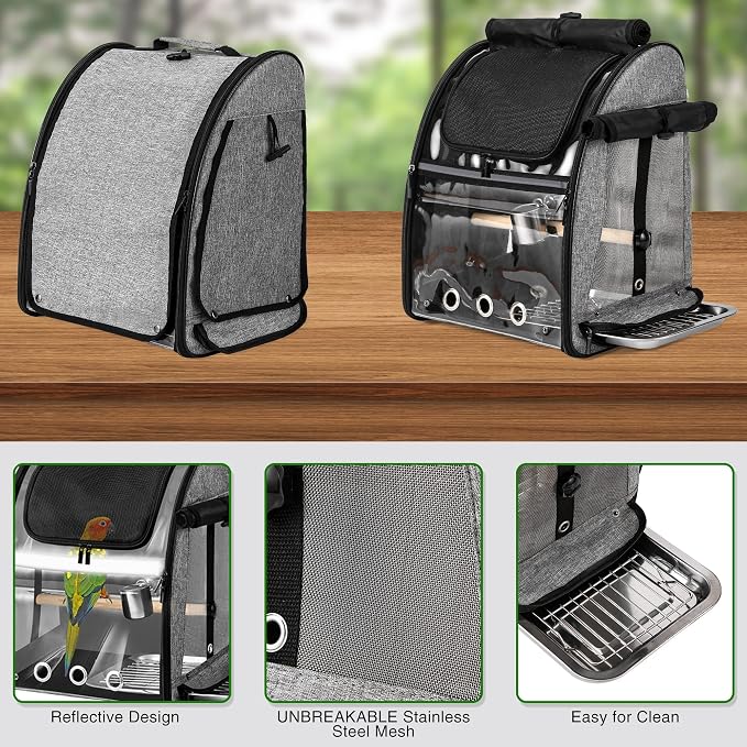Bird Carrying Bag Accessory with Mesh Panels and Interior Perch for Travel
