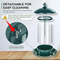 Green metal bird feeder for outdoor garden use