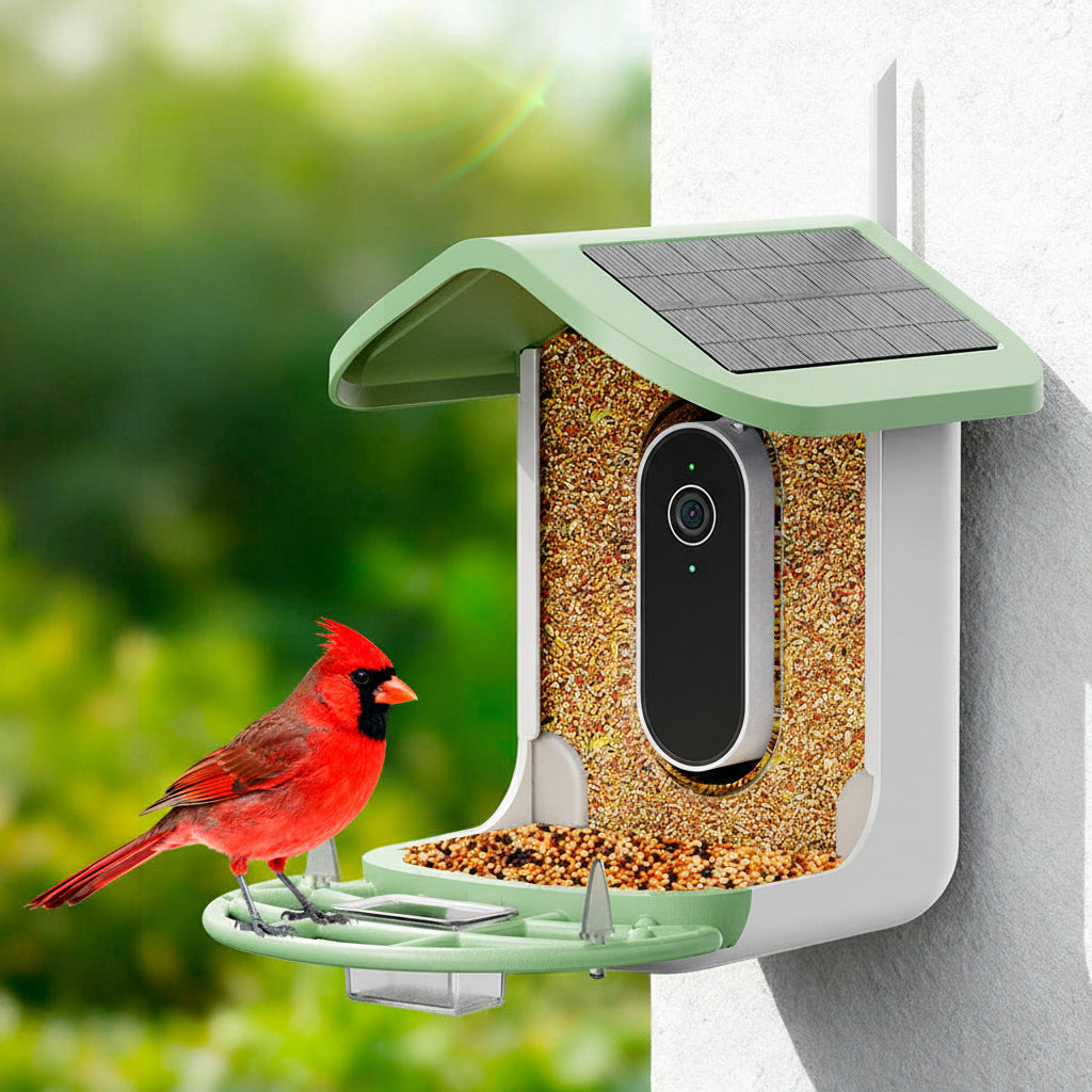 Solar panel detail on outdoor bird feeder