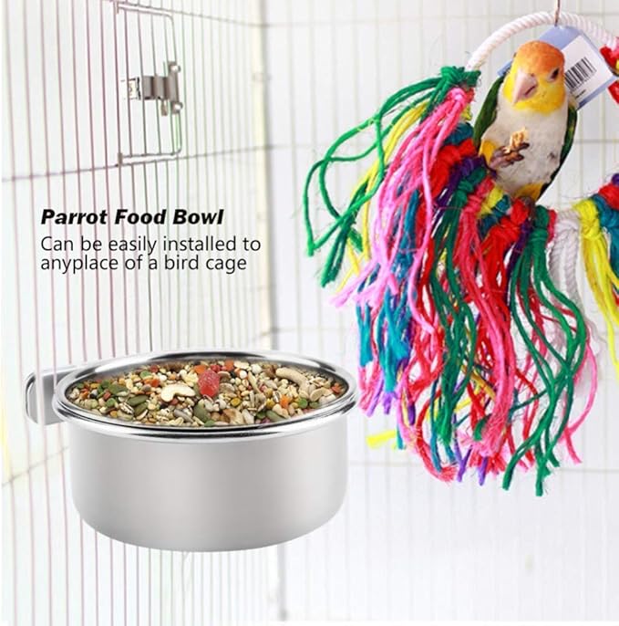 Bird Food Water Bowls Stainless Steel Cage Feeding Cups