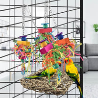 Bird Grass Swing Mat Parrot Climbing Hammock with Colorful Toys