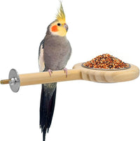 Bird Perch with Feeding Cup Wooden Parrot Cage Accessory