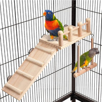 Bird Perches Platform Swing with Climbing Ladder – Wooden Playing Gym for Small Birds