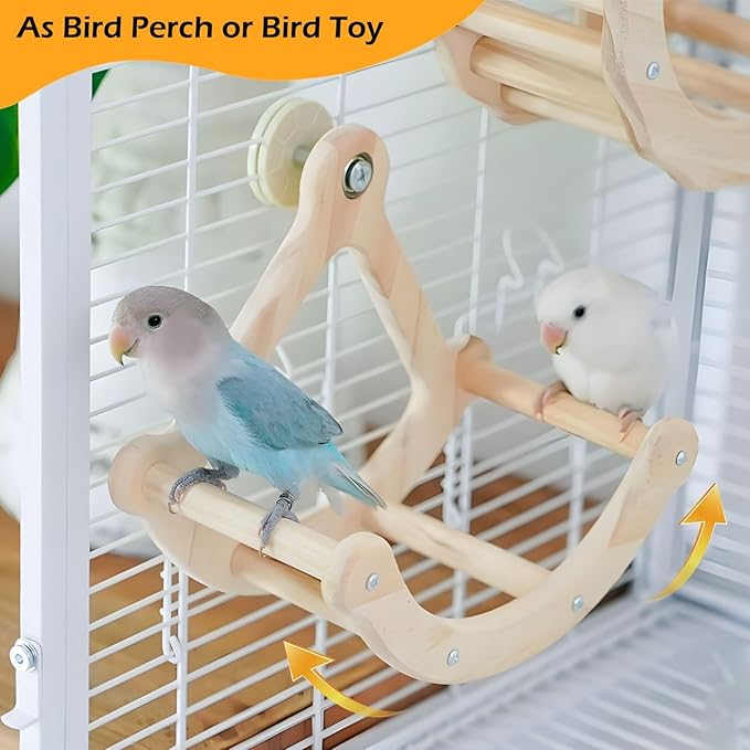 Bird Rocking Perch Wheel Wooden Exercise Toy for Parakeets and Budgies