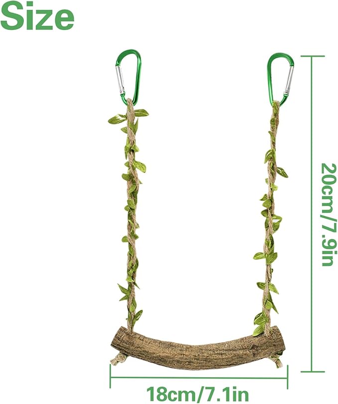 Front view of a bird swing stand with rope perch