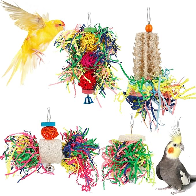 Hanging Bird Shredding Toy With Rope Perch For Parakeets And Conures
