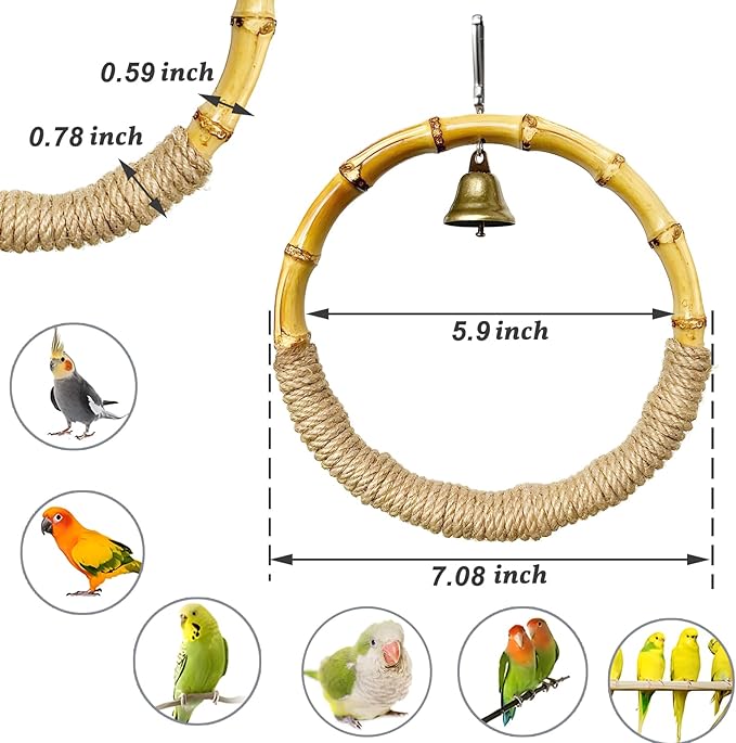 Front view of a wooden bird swing perch