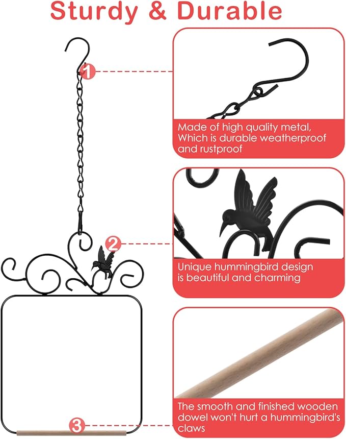 Bird Swing Perch Metal Frame with Wooden Dowel for Garden