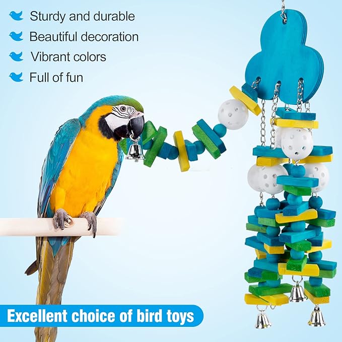 Wooden blocks and bell elements bird cage toy