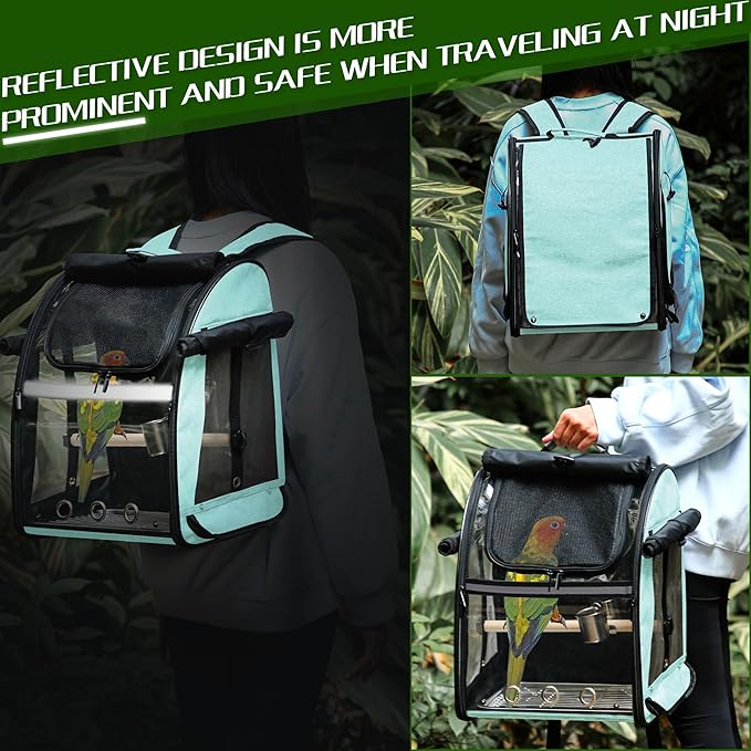 Front view of a bird travel bag with stainless steel mesh