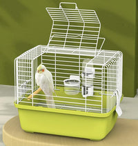 360° full-view portable bird travel cage with tray, feeder, and perch