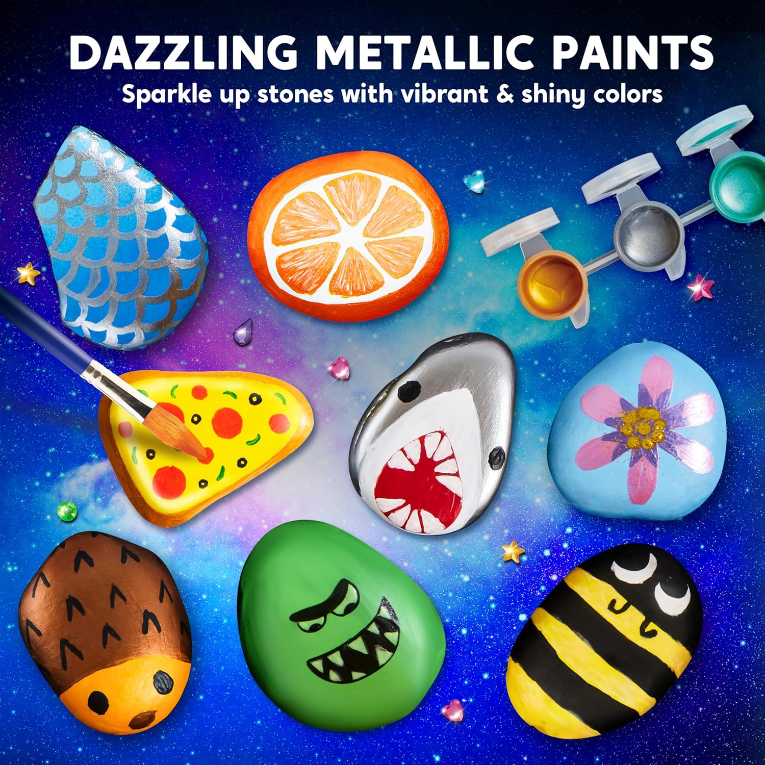 Birthday gift rock painting kit with glow-in-the-dark paints for creative kids