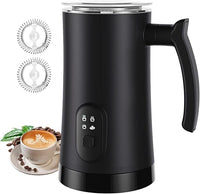 Black 4-in-1 electric milk frother with automatic controls