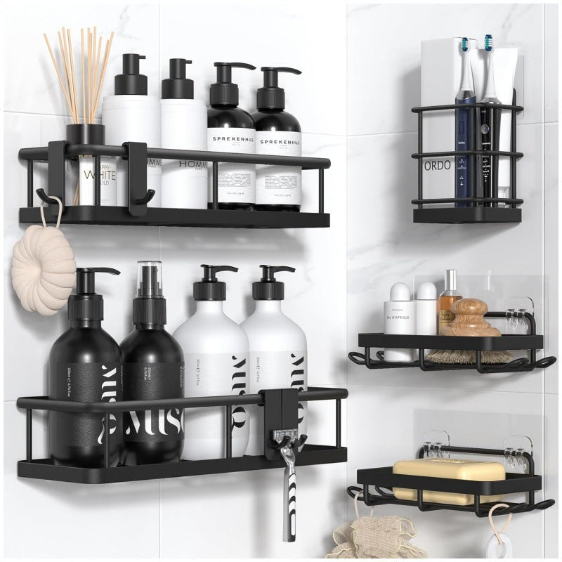 Black bathroom wall storage shelf for everyday shower essentials