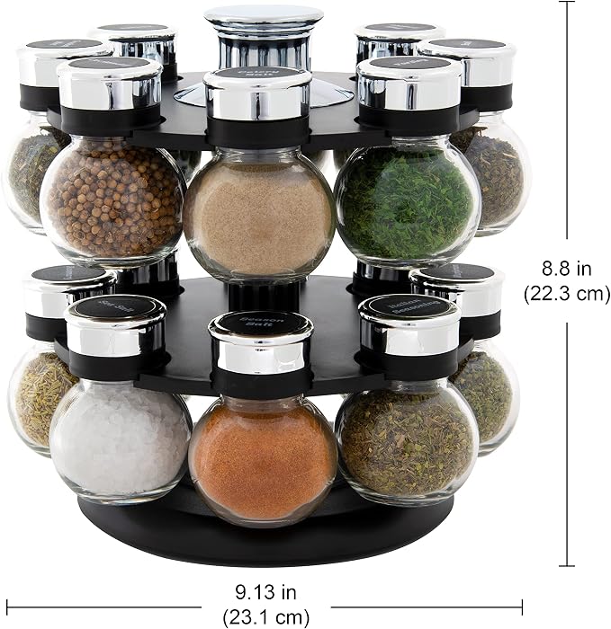 Black and chrome countertop spice organizer