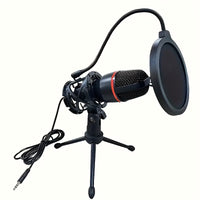 black gaming microphone with stand desktop