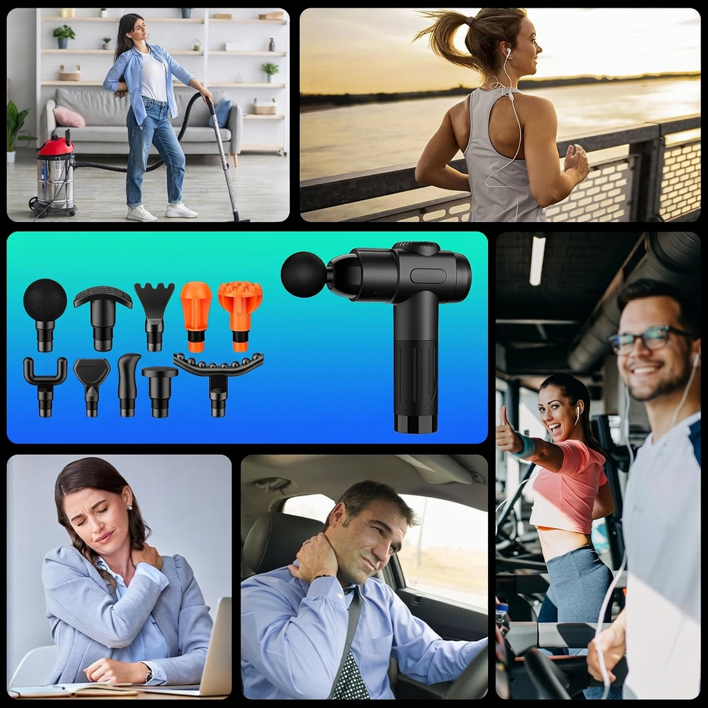 Black handheld electric body massager with portable design